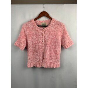 Croquet Club Pink Bouclé Short Sleeve Cardigan Sweater L